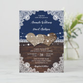 Invitation Russe Marine Bleu Mariage de dentelle Burlap (Debout devant)