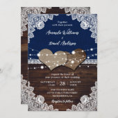 Invitation Russe Marine Bleu Mariage de dentelle Burlap (Devant / Derrière)
