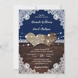 Invitation Russe Marine Bleu Mariage de dentelle Burlap
