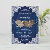Invitation Russe Marine Bleu Mariage de dentelle Burlap (Debout devant)