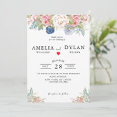 Invitation Russe Marine Blush rose Floral Mariage moderne (Debout devant)