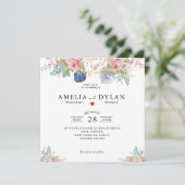 Invitation Russe Marine Blush rose Floral moderne Mariage Inv (Debout devant)