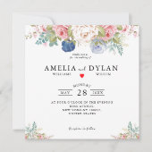 Invitation Russe Marine Blush rose Floral moderne Mariage Inv (Devant)