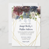 Invitation Russe Marine Bourgogne Rose Mariage géométrique Fl (Devant)