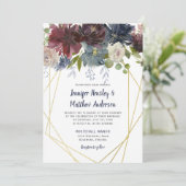 Invitation Russe Marine Bourgogne Rose Mariage géométrique Fl (Debout devant)