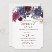 Invitation Russe Marine Marsala Blush Peony Chic Mariage (Devant)