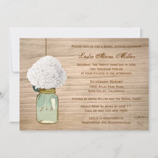 Invitation Russe Mason Jar Hydrangea Fête de l'mariée avec ph (Devant)