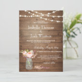 Invitation Russe Mason Jar Lights Pink Peony Bouquet Mariage (Debout devant)