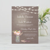 Invitation Russe Mason Jar Lights Pink Peony Bouquet Mariage (Debout devant)