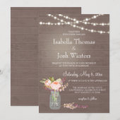 Invitation Russe Mason Jar Lights Pink Peony Bouquet Mariage (Devant / Derrière)