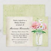 Invitation Russe Mason Jar Peony Bouquet de pavot rose (Devant / Derrière)