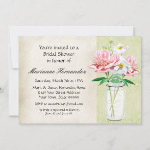 Invitation Russe Mason Jar Peony Bouquet de pavot rose
