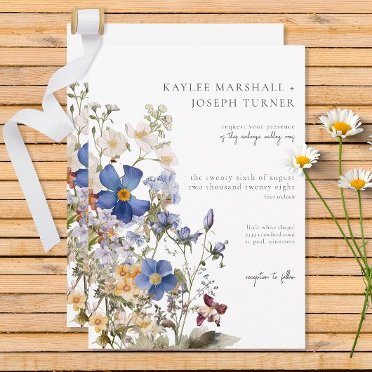 Invitation Russe Meadow Fleurs sauvages d'aquarelle violette