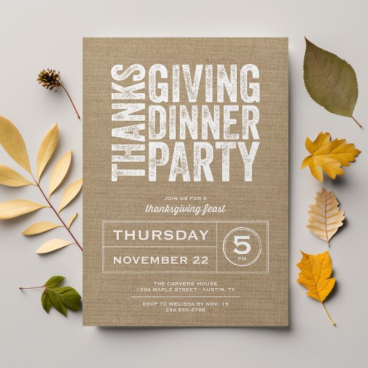 Invitation Russe moderne Burlap Thanksgiving Diner Party