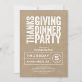 Invitation Russe moderne Burlap Thanksgiving Diner Party (Devant)