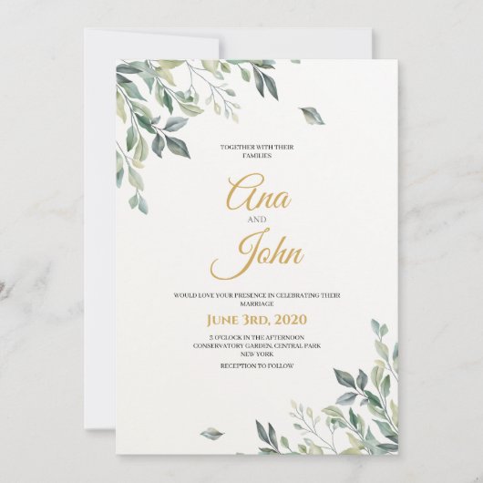 Invitation Russe moderne Feuille vert Mariage (Devant)