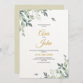 Invitation Russe moderne Feuille vert Mariage (Devant / Derrière)