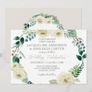 Invitation Russe moderne Rose d'albâtre Eucalyptus Wreath