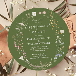 Invitation Russe Moss Green Boho Fleur sauvage