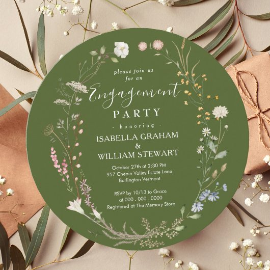 Invitation Russe Moss Green Boho Fleur sauvage