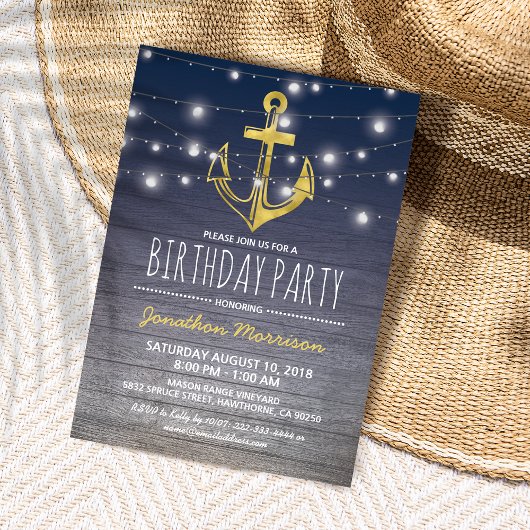 Invitation Russe Nautique Blue Gold Mens fête d'anniversaire