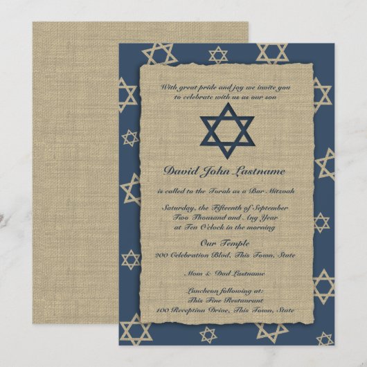 Invitation Russe Navy Blue Bar Mitzvah (Devant / Derrière)
