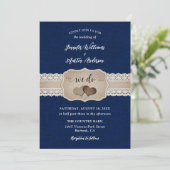 Invitation Russe Navy Blue Burlap et Mariage de dentelle (Debout devant)