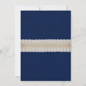 Invitation Russe Navy Blue Burlap et Mariage de dentelle (Dos)