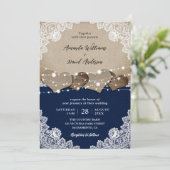 Invitation Russe Navy Blue Burlap Mariage dentelle (Debout devant)
