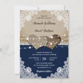 Invitation Russe Navy Blue Burlap Mariage dentelle (Devant)