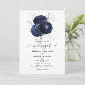 Invitation Russe Navy et Faux Parties scintillant Mariage flo (Debout devant)