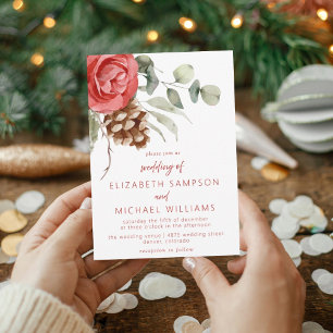 Invitation Russe Noël Floral Pinecone Mariage