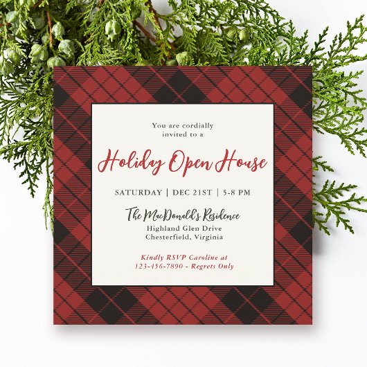 Invitation Russe Noël Rouge Plaid Holiday Open House