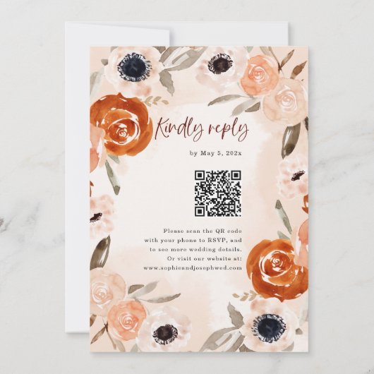 Invitation Russe Orange Boho aquarelle RSVP QR Code Mariage (Dos)
