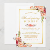 Invitation Russe Orange Floral Chic Gold Thanksgiving Dîner (Devant / Derrière)
