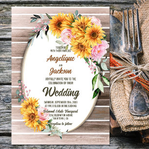 Invitation Russe Oval Mariage rose Tournesol rose