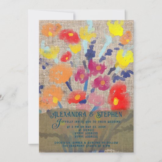 Invitation Russe Pays Burlap Bohême Fleur sauvage Mariage (Devant)