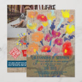 Invitation Russe Pays Burlap Bohême Fleur sauvage Mariage (Devant / Derrière)