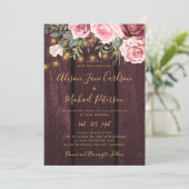 Invitation Russe pays fleurie or bordeaux mariage (Debout devant)
