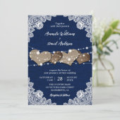 Invitation Russe Pays Marine Bleu Burlap Mariage dentelle (Debout devant)