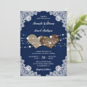 Invitation Russe Pays Marine Bleu Burlap Mariage dentelle (Debout devant)