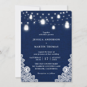 Invitation Russe Pays Marine Blue Mason Jar Lumières Mariage