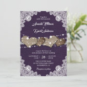 Invitation Russe Pays Purple Burlap Mariage dentelle (Debout devant)