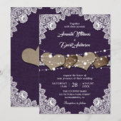 Invitation Russe Pays Purple Burlap Mariage dentelle (Devant / Derrière)