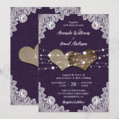Invitation Russe Pays Purple Burlap Mariage dentelle (Devant / Derrière)