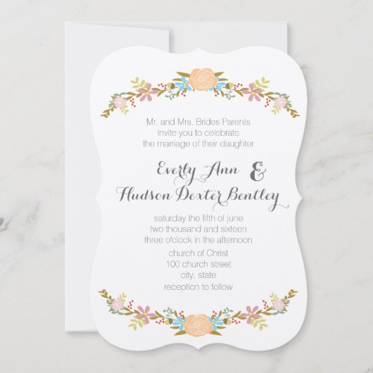 Invitation Russe Peach Pink Aqua Die Cut Garland Mariage (Devant)