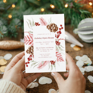 Invitation Russe Pinecone & Berry Holiday Open House