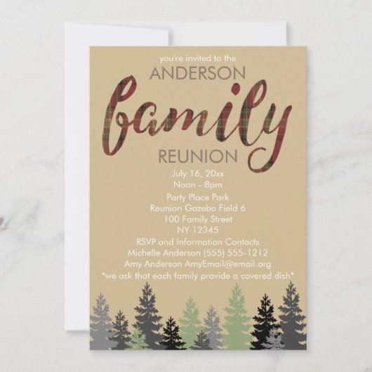 Invitation Russe Plaid et Pine Country Réunion familiale (Devant)