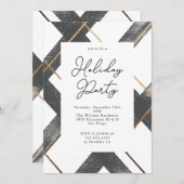 Invitation Russe Plaid Grey et Gold Fête (Devant / Derrière)