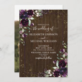 Invitation Russe Plum violet or Aquarelle en marbre (Devant / Derrière)